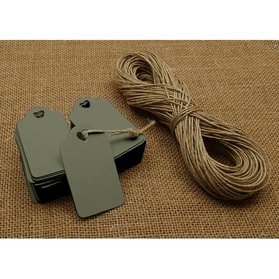 100 Pcs Heart Punched Rectangular Hang Tag Wedding Favor Blank Tags with Free Natural Jute Twine - Colors Available