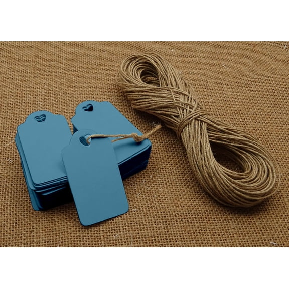 100 Pcs Heart Punched Rectangular Hang Tag Wedding Favor Blank Tags with Free Natural Jute Twine - Colors Available