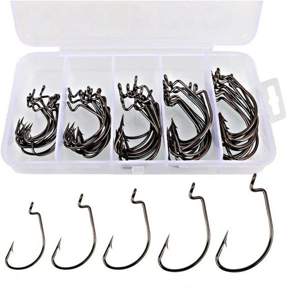 100 Pcs High Carbon Steel Fishing Hooks. Durable Material, Various Sizes, Comes with Storage Box, Ideal for Fresh and Sea Water, Safe Storage