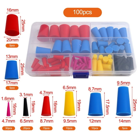 100 Pcs High Temp Silicone Rubber Tapered Kit,Silicone Assortment Kit