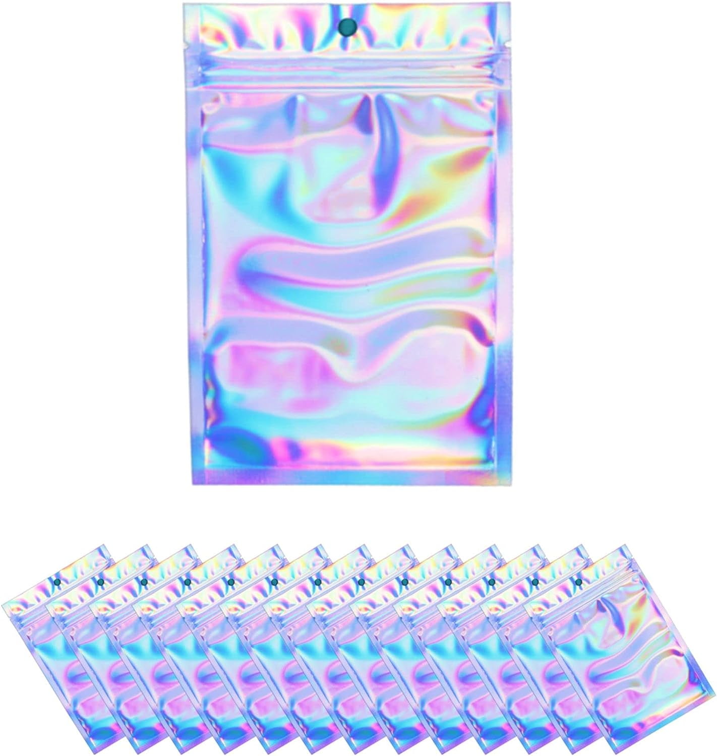 100 Pcs Holographic Bags,Zipper zip lock Bags, Party Gift Purposes Packing Giveaways Food Storage Container Packaging Small Business Supplies Sample Accessory Baggies (4 x 6 inch / 10 x15cm)