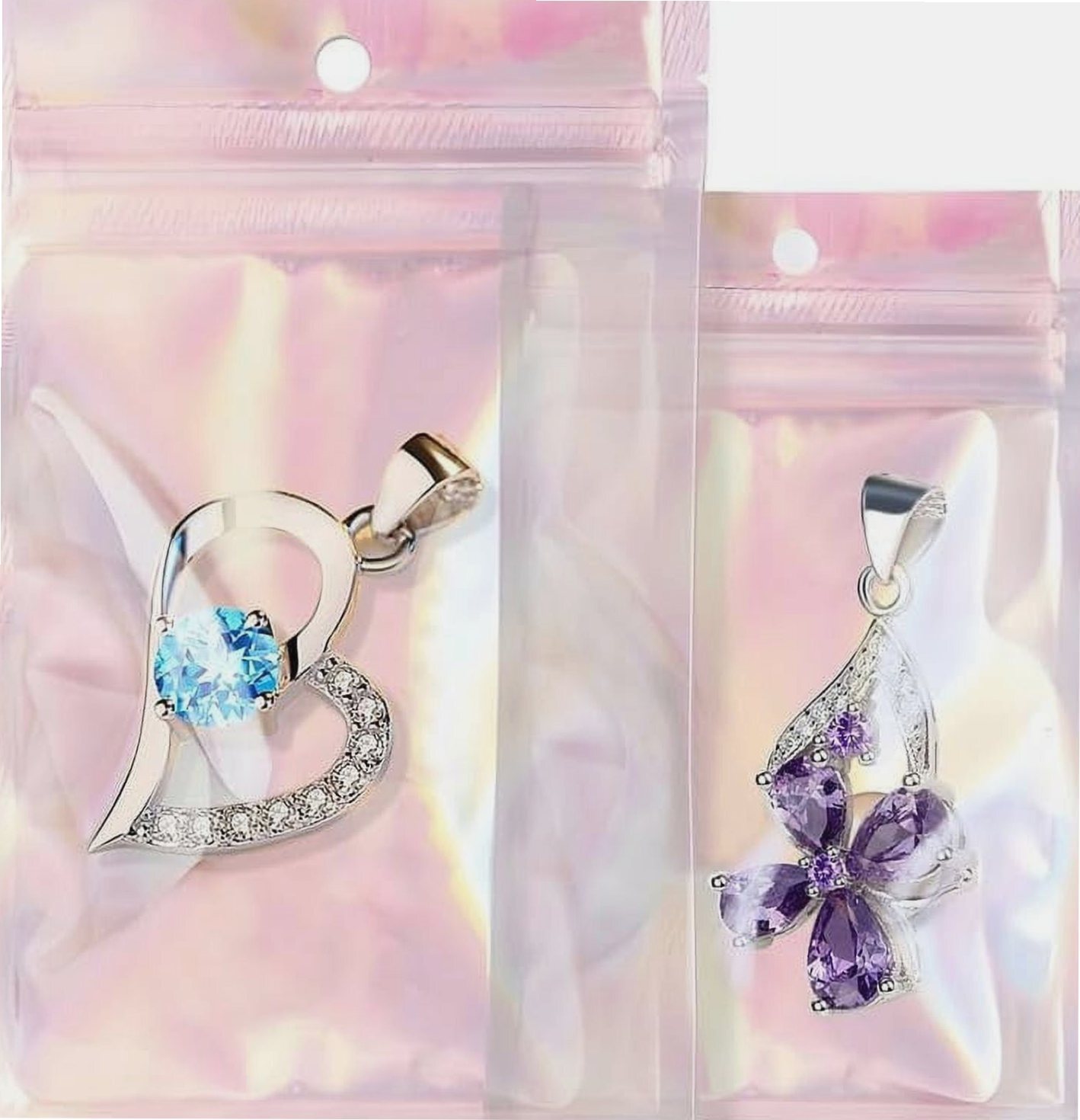 100 Pcs Holographic Clear Sample Bags, Resealable Colorful Ziplock Bags ...