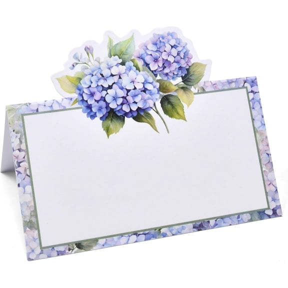 100 Pcs Hydrangea Floral Place Cards Flower Seating Name Card Table Setting Folded Tent Cards for Spring Dinner Placement Party Supplies 2" x 3.5"