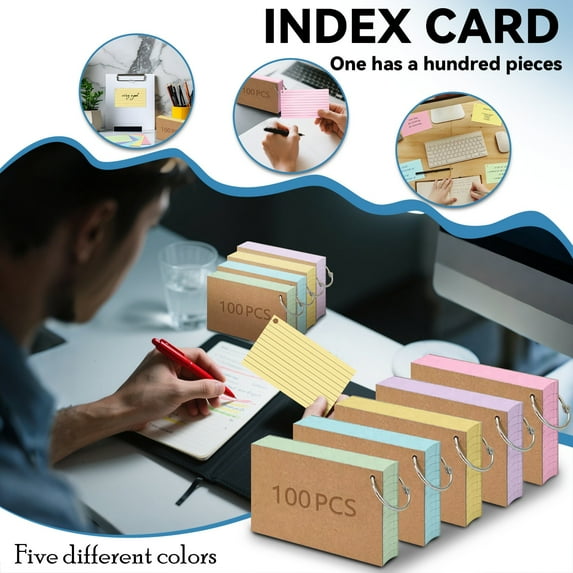 100 Pcs Index Cards With Rings, Lined Both Sides Heavyweight Study Notecards For School College Learning, Flashcards With Ring Binding For Study Notes Organization And Daily