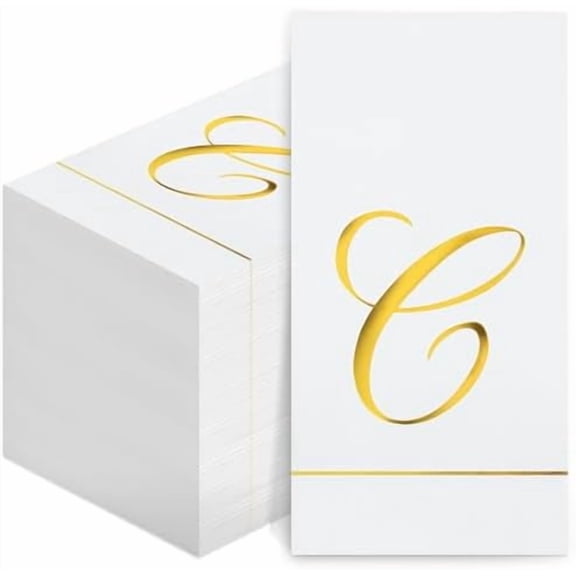100 Pcs Initial Napkins Monogram Guest Napkins Gold Letter Paper Towels Disposable Elegant Dinner Towels for Wedding Bridal Shower Holiday Birthday Party Tableware Decor(C Letter)