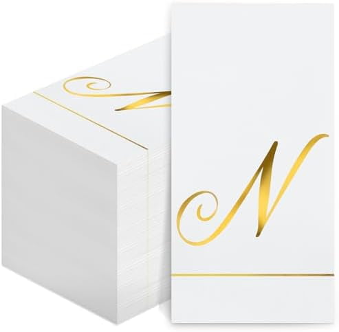 100 Pcs Initial Napkins Monogram Guest Napkins Gold Letter Paper Towels ...