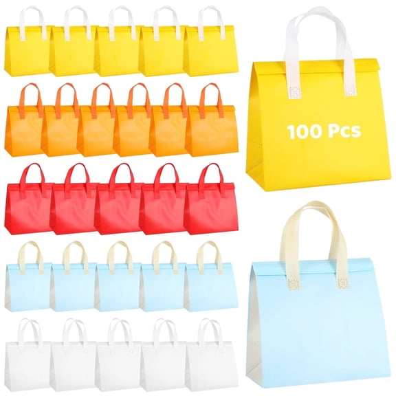 100 Pcs Insulated Take out Bags Bulk - Thermal Insulation Food Bags, Commercial Oil-proof Waterproof Take Bags, Leakproof Delivery Bags to Keep Hot/Cold for Restaurants (5 Colors 9.35.99.8")
