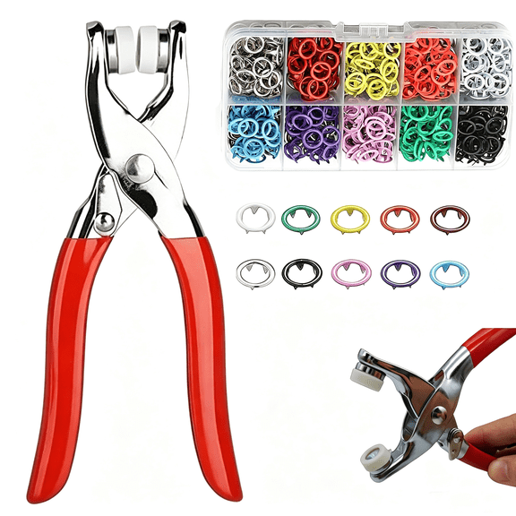 100 Pcs Invisible Colored Metal Buckle & Manual Pressure Pliers Kit, 2026 New 9.5mm Snap Button Kit with Fastener Tool, Five Claw Buckle Installation Plier Tool Set for DIY Clothes (Hollow, 50Pc)