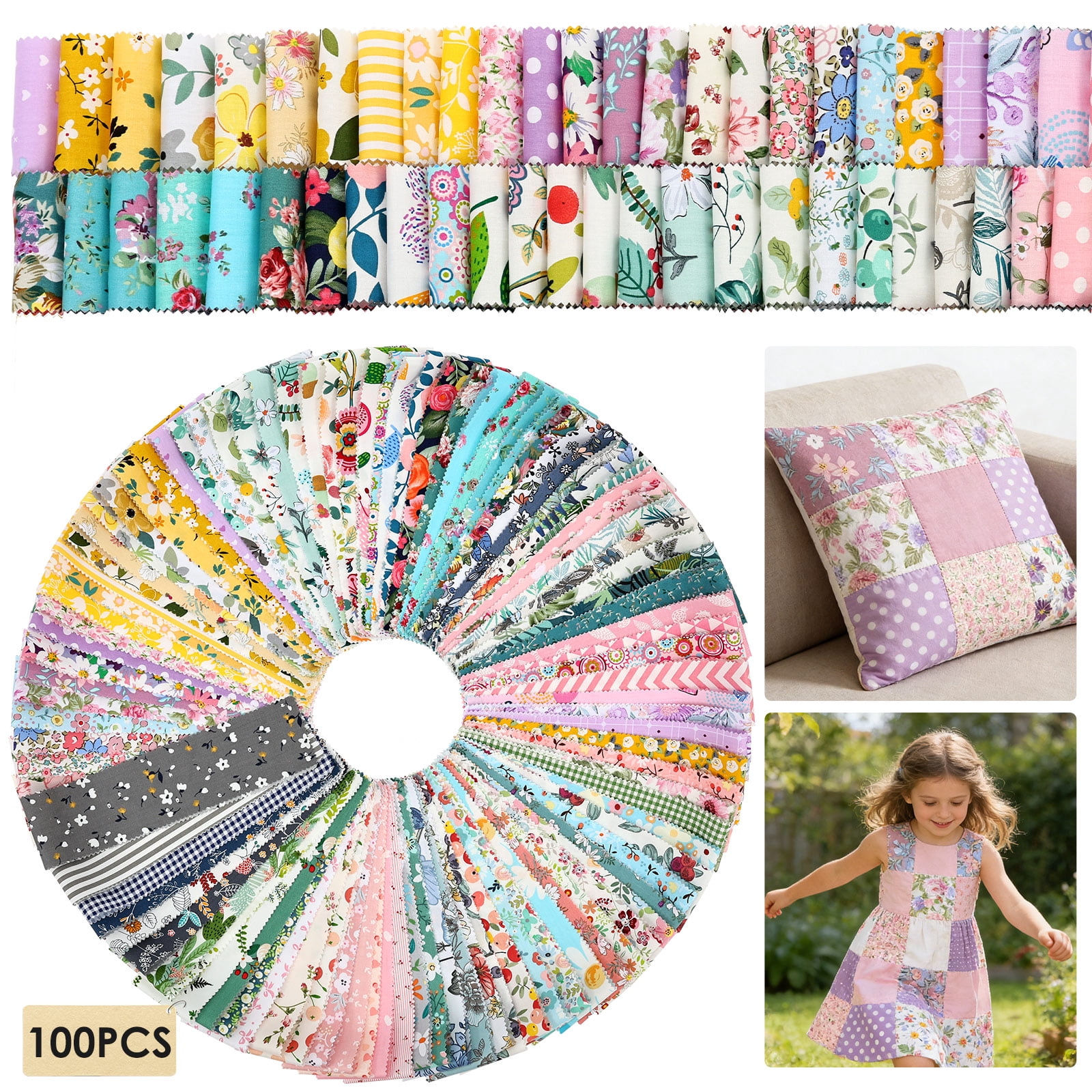 100 Pcs Jelly Roll Fabric Strips for Quilting, Crafting, and Sewing, 100 Strip Assorted Bundle, Soft Cotton for Blanket, Rug, Upholstery, Home Decor, and Purse Making, Cottagecore