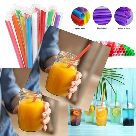 100 Pcs Jumbo Smoothie Straws Boba StrawsIndividually Wrapped Multi Colors Disposable Plastic Large Wide-mouthed Milkshake Bubble Tea Drinking Straw 0.43" Diameter and 9.45" long