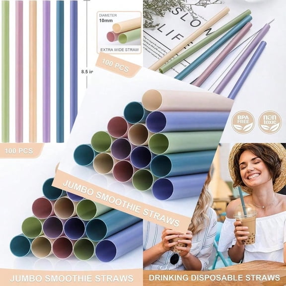 100 Pcs Jumbo Smoothie Straws Disposable Wide Plastic Drinking Straws Colorful Plastic Straws for Milkshakes Smoothies Boba Bubble Tea Ice Coffee - 8.5"L 0.4" D