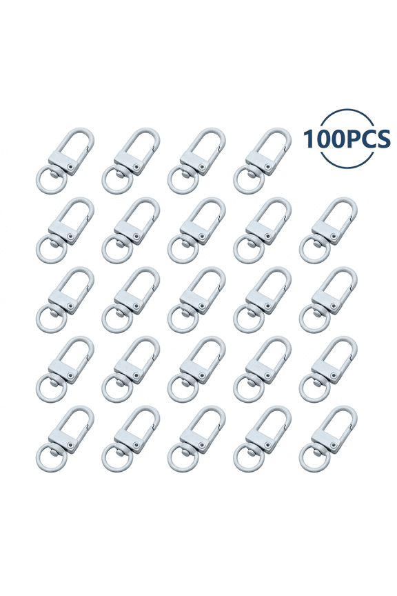 100-Pack White Key Ring Clips, DIY Keychain Accessories, Suitable for Keychain DIY and Craft Projects.