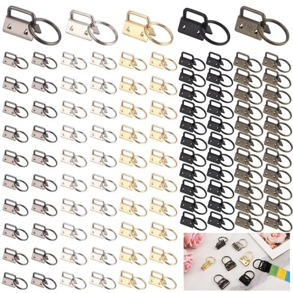100 Pcs Keychain Fob Hardware Set, 1 Inch Metal Multicolored Tail Clips with Key Rings, Sturdy Lanyard End Fittings for Webbing, DIY Craft Supplies for Wristlet Straps, Keychain Making