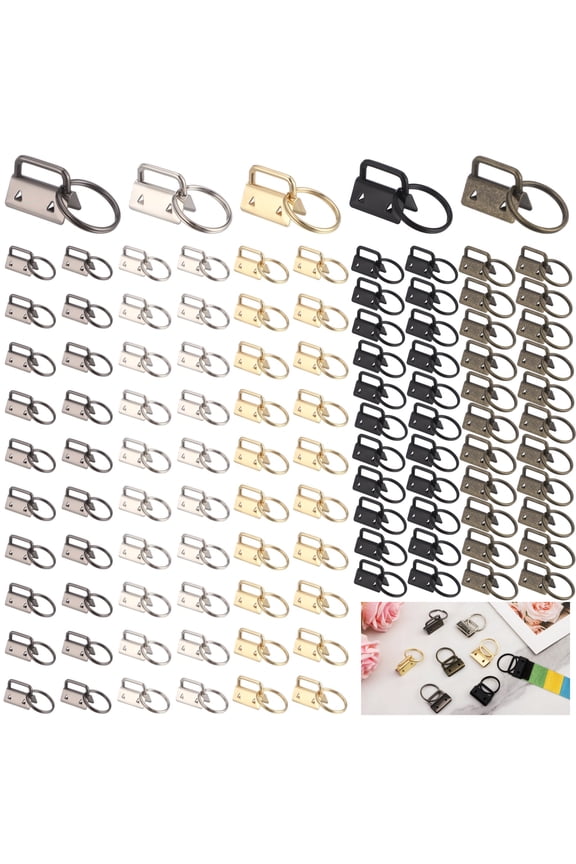 100 Pcs Keychain Fob Hardware Set, 1 Inch Metal Multicolored Tail Clips with Key Rings, Sturdy Lanyard End Fittings for Webbing, DIY Craft Supplies for Wristlet Straps, Keychain Making