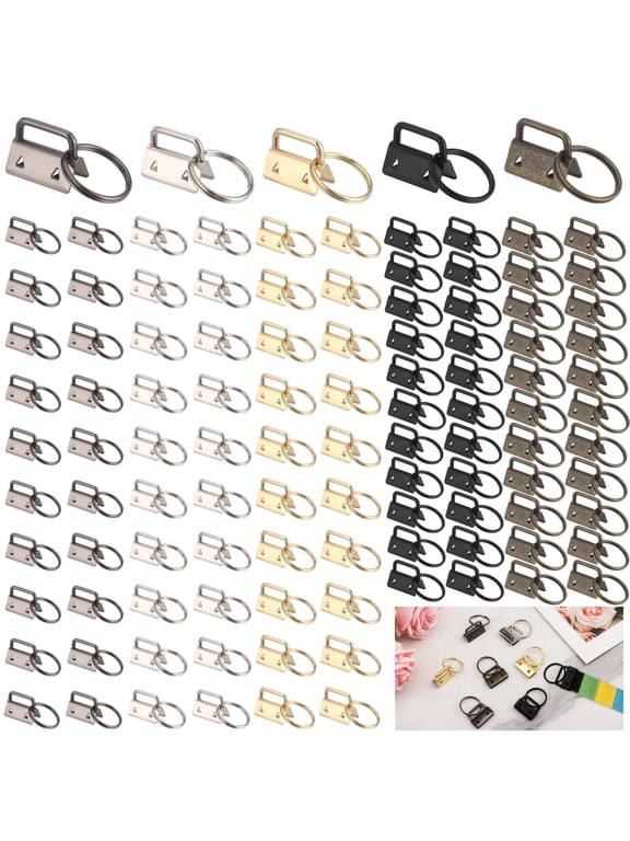 100 Pcs Keychain Fob Hardware Set, 1 Inch Metal Multicolored Tail Clips with Key Rings, Sturdy Lanyard End Fittings for Webbing, DIY Craft Supplies for Wristlet Straps, Keychain Making