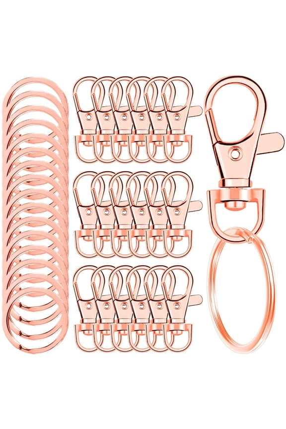 100 Pcs Keychain Hooks with Key Rings, Keychain Clip Hooks with Rings for Lanyard Jewelry Making DIY Crafts(50 Pcs Metal Lobster Claw Clasps + 50 Pcs Flat Key Rings) (Rose Gold)