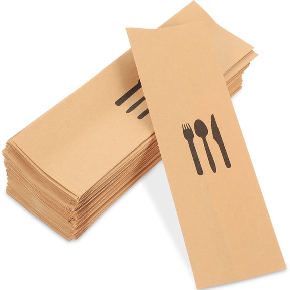 MERRYHAPY 100Pcs Disposable Kraft Paper Utensil Holders for Banquet Restaurant Tableware Storage