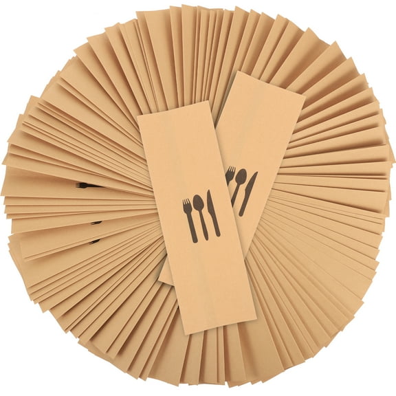 TEHAUX 100pcs Disposable Kraft Paper Cutlery Holders Light Brown for Party Storage and Dining Table Decor