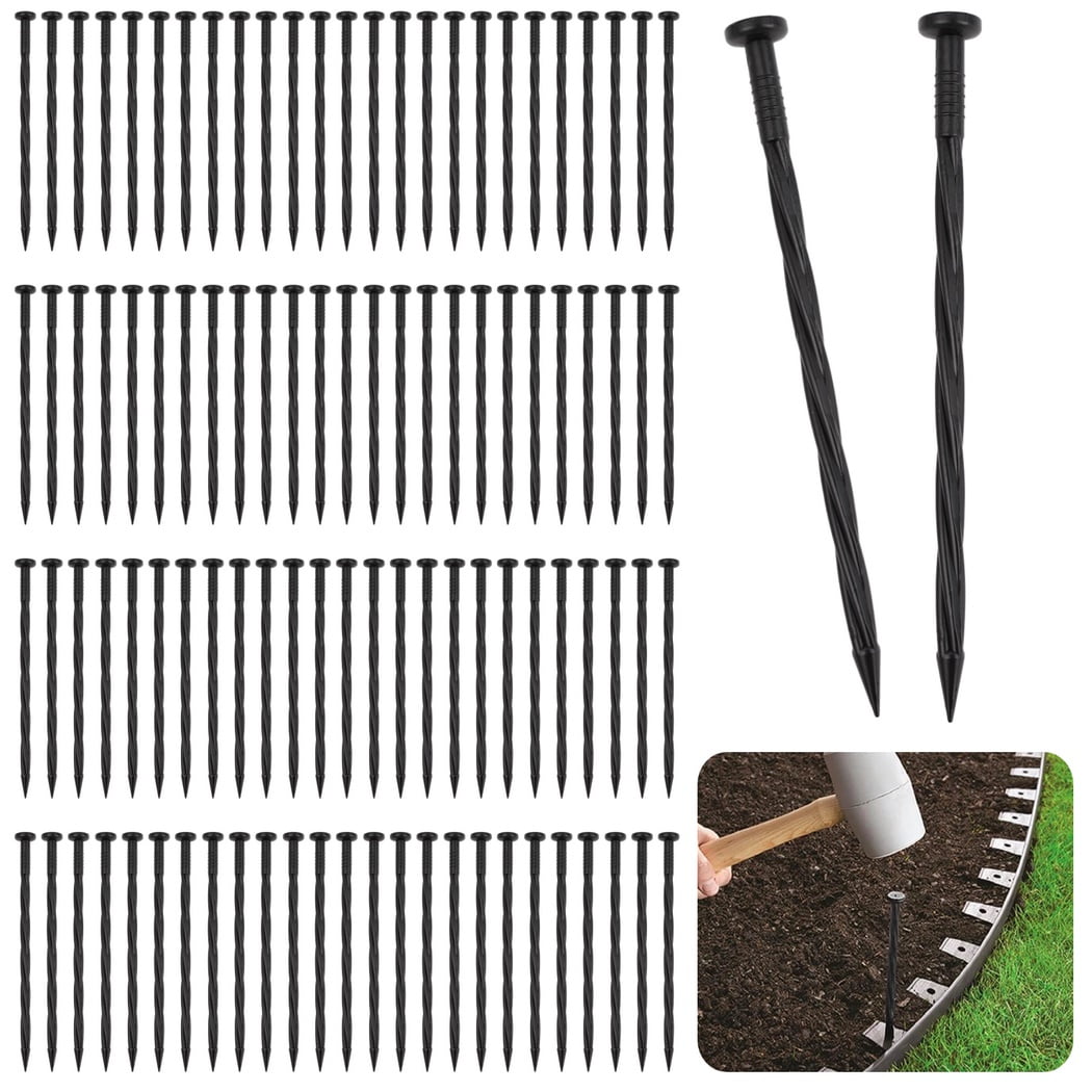 100 Pcs Landscape Edging Spikes, Spiral Landscape Anchoring Spikes, 8 Inch Plastic Edging Nails, Garden Edging Stakes for Paver Edging Weed Barriers Turf House Construction
