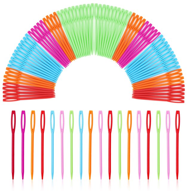 100 Pcs Large Eye Plastic Needles, 2.7inch/7cm Learning Needles, Yarn
