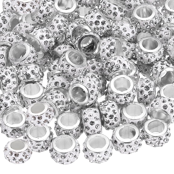 100 Pcs Large Hole Bead, 12mm Rhinestone European Beads for Bracelet Jewelry Making, Pen Crafts (White)