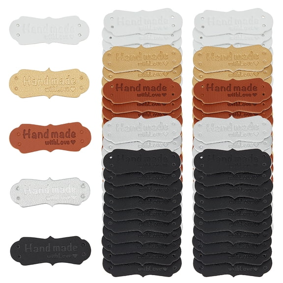 100 Pcs Leather Labels 5 Colors Rectangle Handmade Embossed Tag Imitation Leather Signs for DIY Jeans Bags Shoes AccessoriesDIY