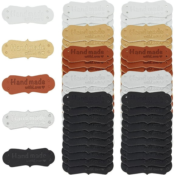 100 Pcs Leather Labels 5 Colors Rectangle Handmade Embossed Tag Imitation Leather Signs