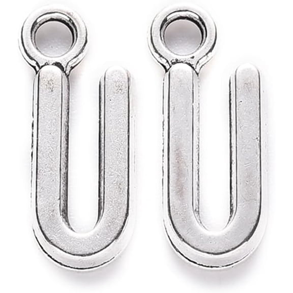 100 Pcs Letter U Charms Pendant Tibetan Style Alloy Pendants Jewelry Making Charms Metal Charms Pendant Pendant Ornament for Women DIY Necklace Bracelet Earring Jewelry Craft Making Silver