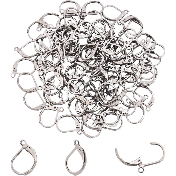 100 Pcs Lever Back Earrings Hooks Stainless Steel Open Loop Leverback Hoops French Hook Ear Wire for Earring Making Silver