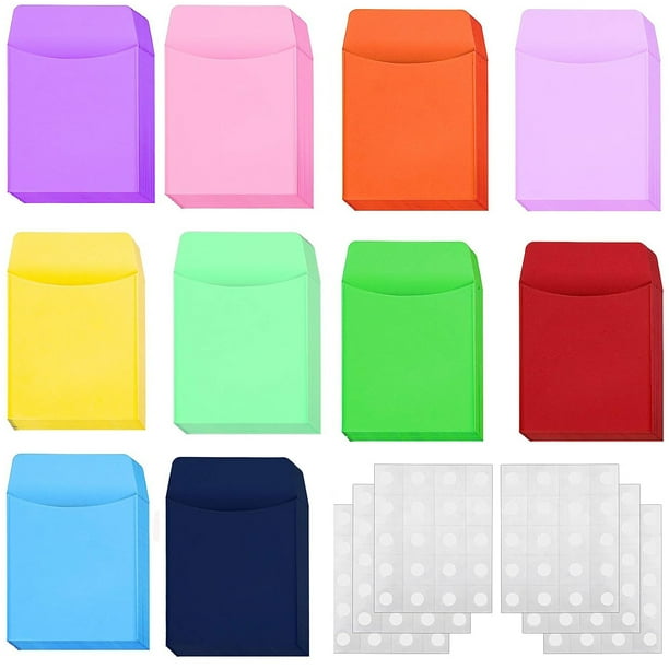 100 Pcs Library Card Envelopes Colorful Small Pockets Envelope with 6 Sheets Removable Adhesive