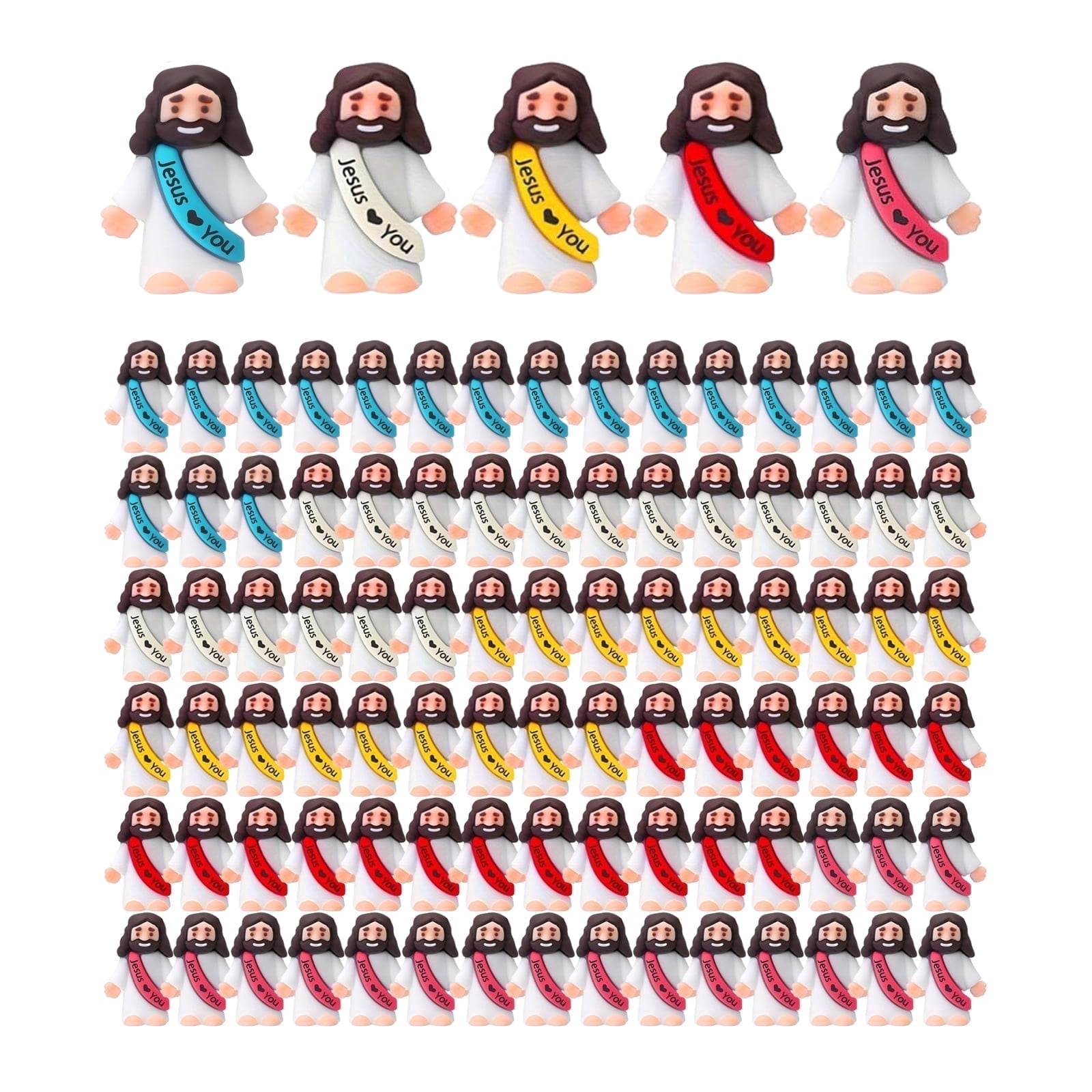 100 Pcs Little Jesus Figures – “Jesus Loves You” Mini Jesus in 5 Bright Colors, Religious Hide and Seek Game Favors for Easter, Sunday School, Baptism, and Church Events