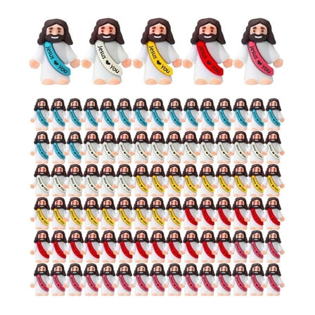 100 Pcs Little Jesus Figures – “Jesus Loves You” Mini Jesus in 5 Bright Colors, Religious Hide and Seek Game Favors for Easter, Sunday School, Baptism, and Church Events