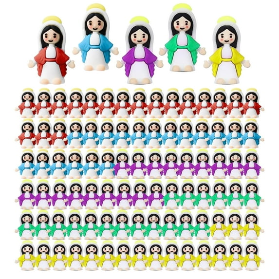 100 Pcs Little Virgin Mary Figurines Bulk Mini Virgin Mary Doll Easter Jesus Figures for Thanksgiving Day Hide Easter Eggs Stuffers Sunday Baptism Gifts