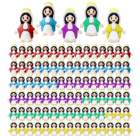 100 Pcs Little Virgin Mary Figurines Bulk Mini Virgin Mary Doll Easter Jesus Figures for Thanksgiving Day Hide Easter Eggs Stuffers Sunday Baptism Gifts