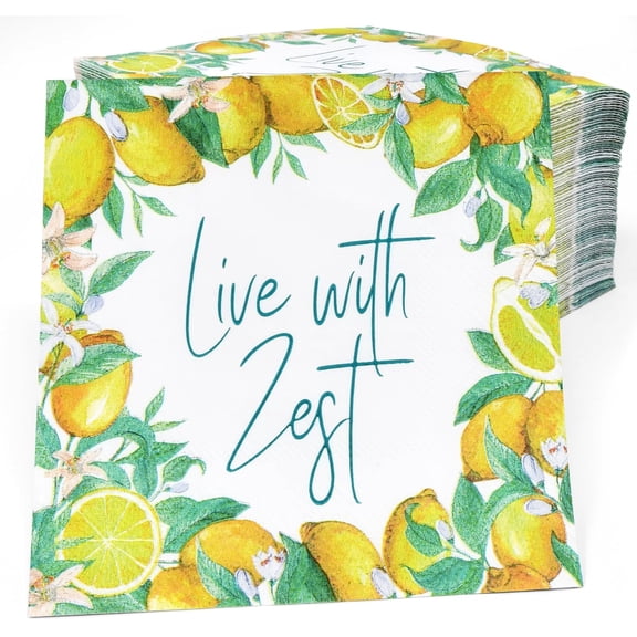 Gift Boutique 100 Pcs "Live with Zest" Floral Cocktail Beverage Napkins