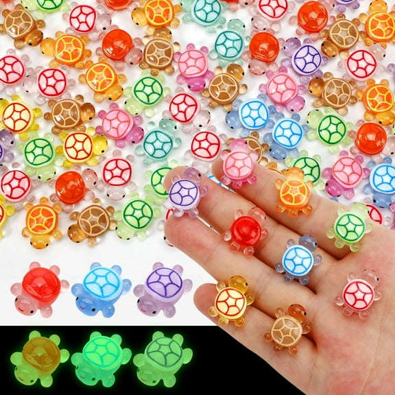 100 Pcs Luminous Mini Resin Turtles, Tiny Sea Turtle Animals to Hide Miniature Figures Glow in the Dark Small Plastic Ocean Animal for Fairy Garden Micro Landscaping Dollhouse Home Decor Party Gifts
