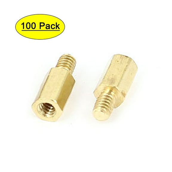 100 Pcs M2x5 Brass Column Male Hexagon Stand-off Spacers 3mm Thread Leng