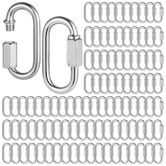 100 Pcs M3.5 Quick Chain Links, Heavy Duty D Shape Connectors, Galvanized Iron Threaded Locking Repair Links for Outdoor Traveling Equipment, 174lbs Capacity