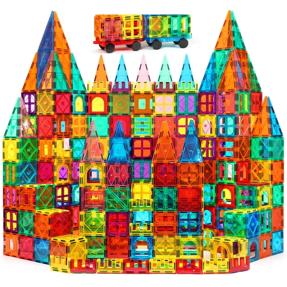 100 Pcs Magnetic Tiles Building Blocks with 2 Cars, STEM Toys 3D Building Sets Gifts for Boys and Girls