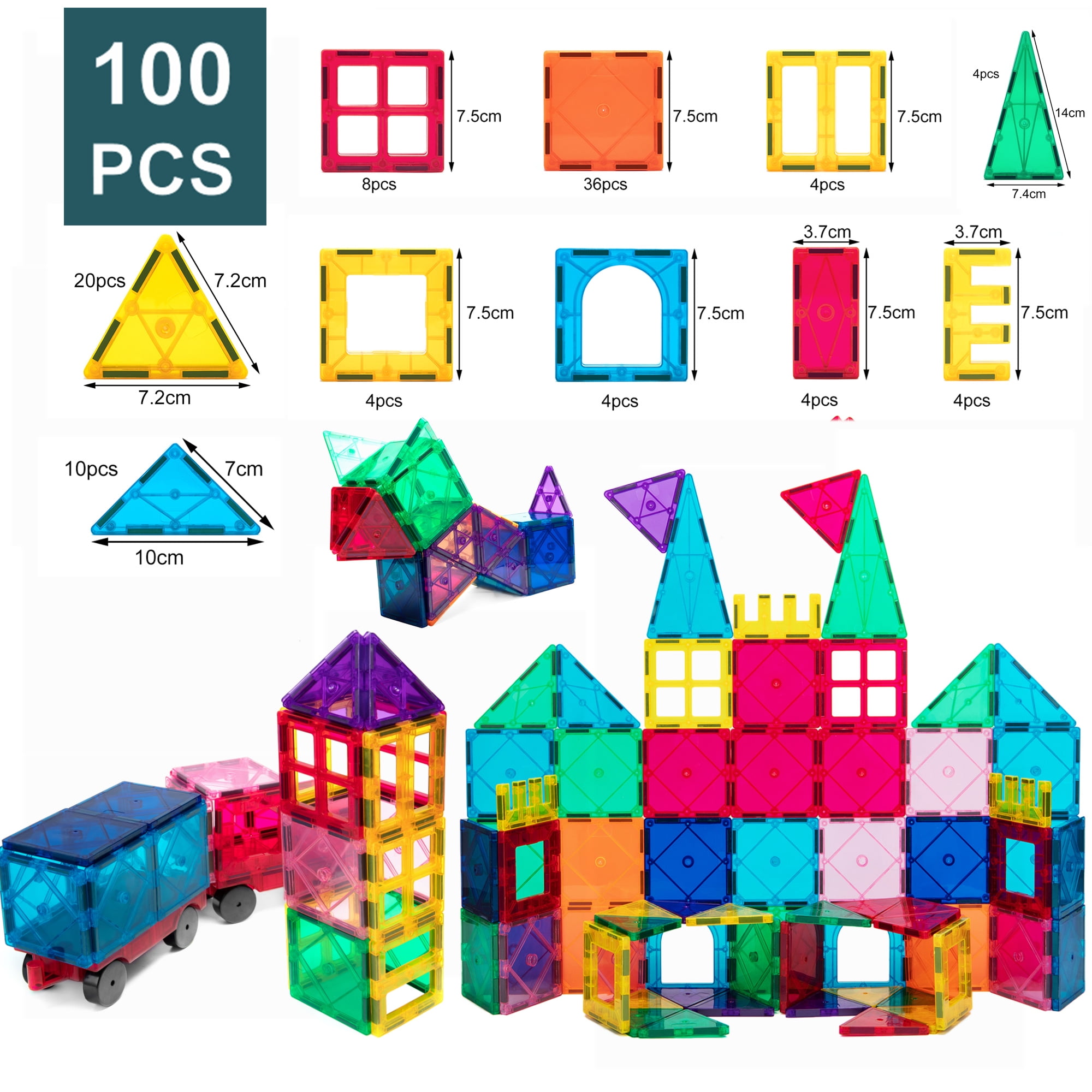 100 Pcs Magnetic Tiles Set Educational 3D Magnet Building Blocks Building  Construction Toys for Kids with Strong Magnets Creativity Imagination  Inspiration for 3 Years Old and Up 