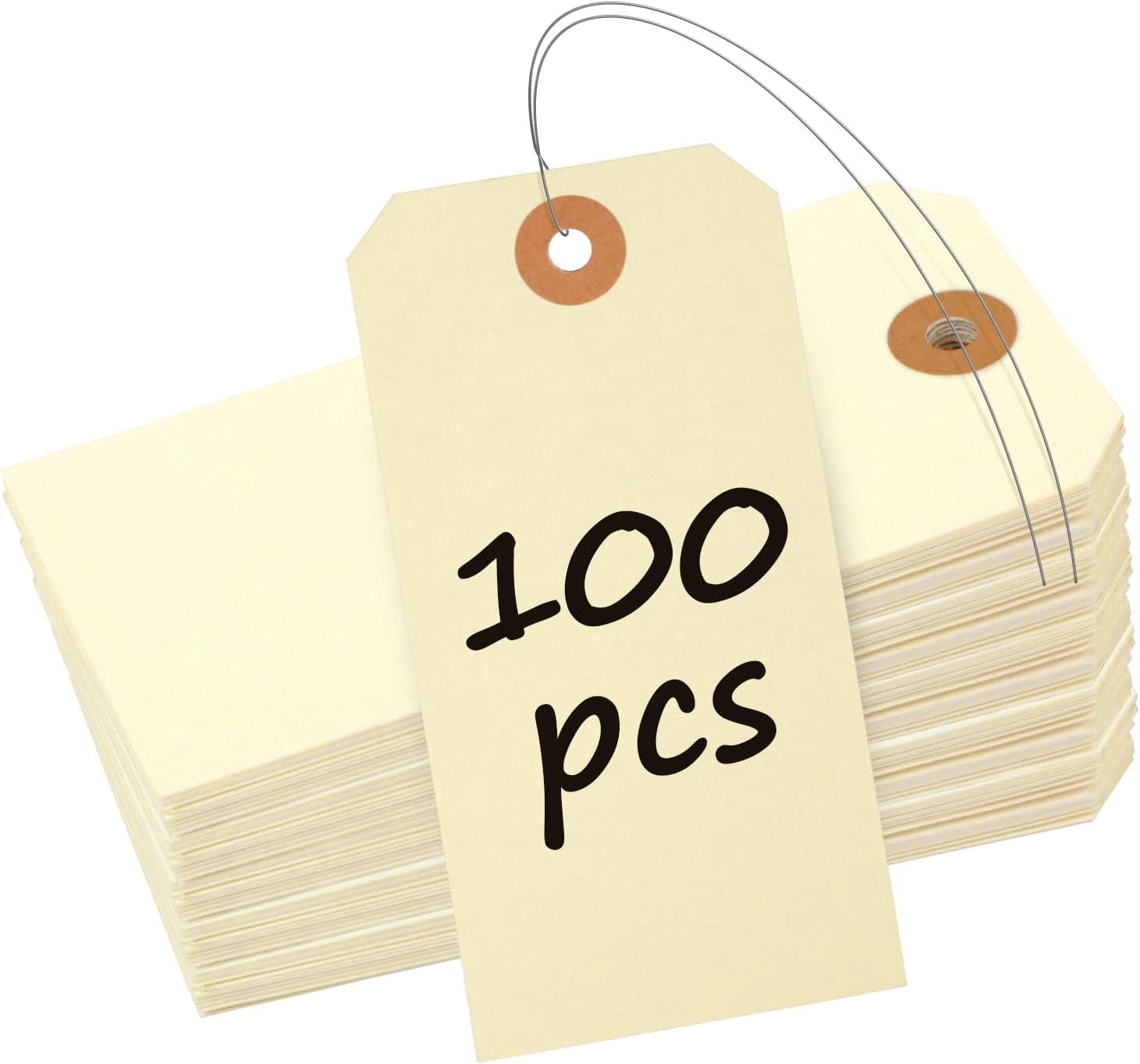 100 Pcs Manila Tags Blank Shipping Tag with Wire Attached 4.7 Inch ...