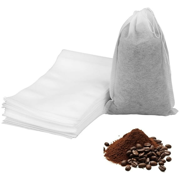 100 Pcs No Mess Cold Brew Coffee Filters - Disposable Fine Mesh Brewing Bags Drawstring Tea Bags for Concentrate/Iced Coffee Maker Hot Tea Herb Spice, 8 x 12 in, White