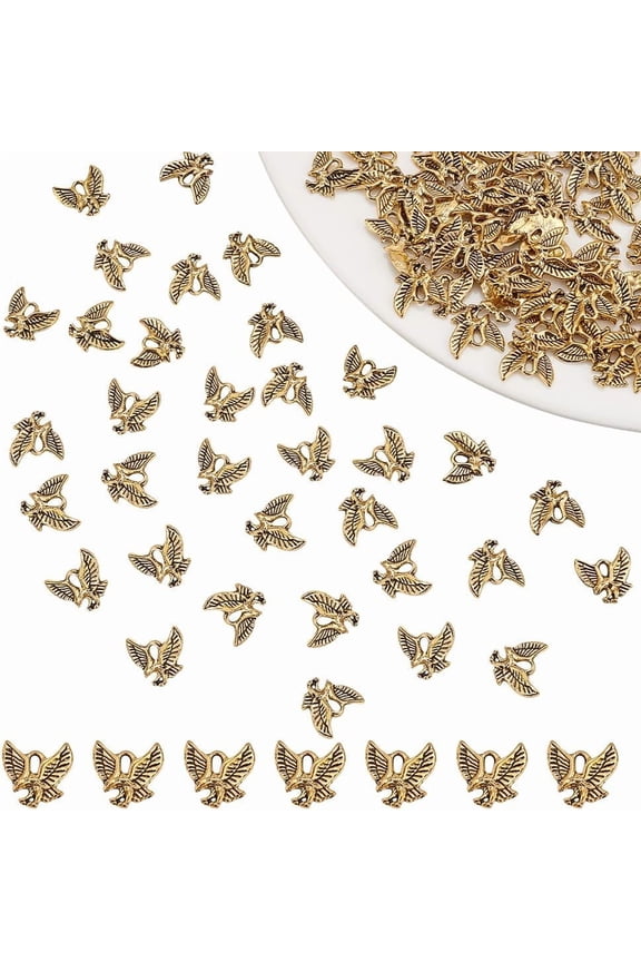 100 Pcs Metal Eagle Charms Antique Golden Alloy Hawk Pendants Tibetan Style Flying Animal Charms Vintage Pendants
