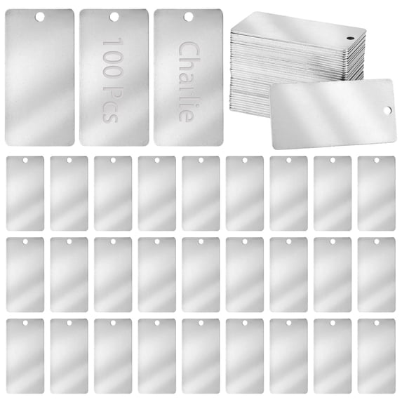100 Pcs Metal Engraving Blanks, Stainless Steel Blank Tags, Rectangle Engraving Pendants, Metal Stamping Blanks for DIY Keychains, Dog Tags, Crafts, 1.97x0.98"