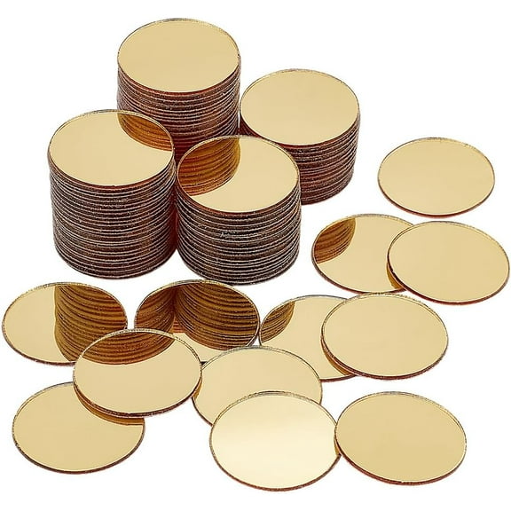 100 Pcs Mini Acrylic Mirror Tiles 1 inch Self Adhesive Round Mirror Stickers Mosaic Tiles Small Decorative Mosaic Mirror Sheets for DIY Crafts Wall Decor and Jewelry Making Golden