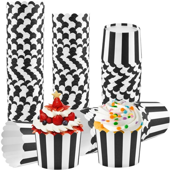 100 Pcs Mini Black Striped Baking Paper Cups - Disposable Cupcake Liners for Baking, Birthday Party, Baby Shower, Christmas, Valentine's Day, Daily Use