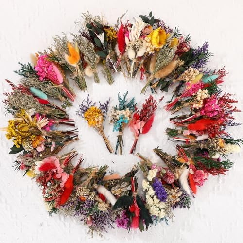 100 Pcs Mini Boho Dried Flower Bouquets for Wedding Various Dried Wildflowers with Stems for Valentine Cards DIY Crafts Favor Mini Handmade Natural Real Flowers Bulk Craft 50 Varieties