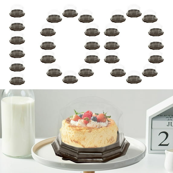 100 Pcs Mini Cake Containers BPA Free Cupcake Boxes Plastic Cake Boxes Clear Airtightness Cupcake Containers Miniature Cake Carriers with Lip for Weeding Parities Birthdays