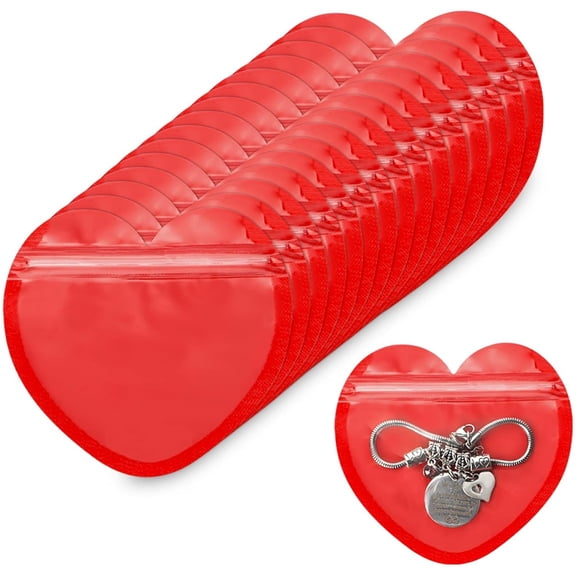 100 Pcs Mini Cute Gift Packaging Bags,Clear Plastic Jewelry Bags,Red Heart-Shaped Ziplock Pouch,Resealable Sample Organizer,for Small Business Earring Sample Valentine's Day Wedding