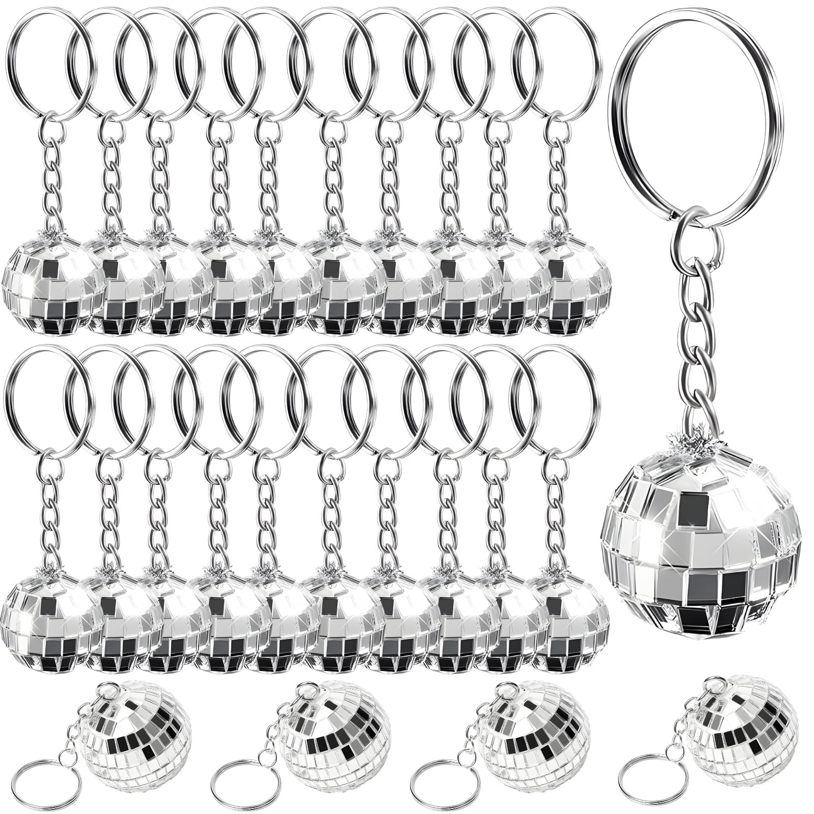 100 Pcs Mini Disco Ball Keychains, 2 cm/0.78 in Mirror Effect Keychains, Retro Circle Design, Perfect for Parties and Gifts, Long-lasting Metal and Glass Construction